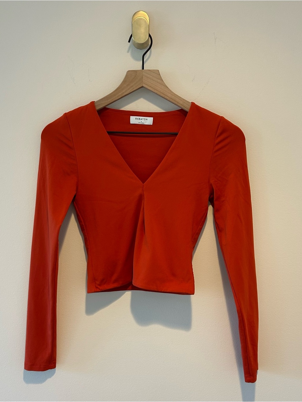 Babaton Aritzia Orange/Rust V-Neck Long Sleeve Cropped Top Size S
